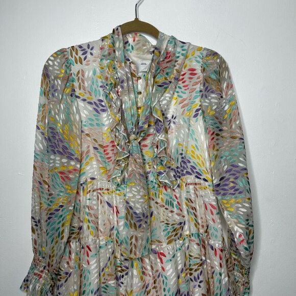 C/MEO Collective Ivory Burnout Velvet Long Sleeve Babydoll Mini Dress Sz S - Picture 3 of 12